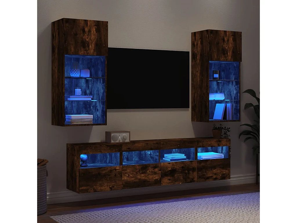 5-delige tv-wandmeubelset met LED bewerkt hout gerookt eiken