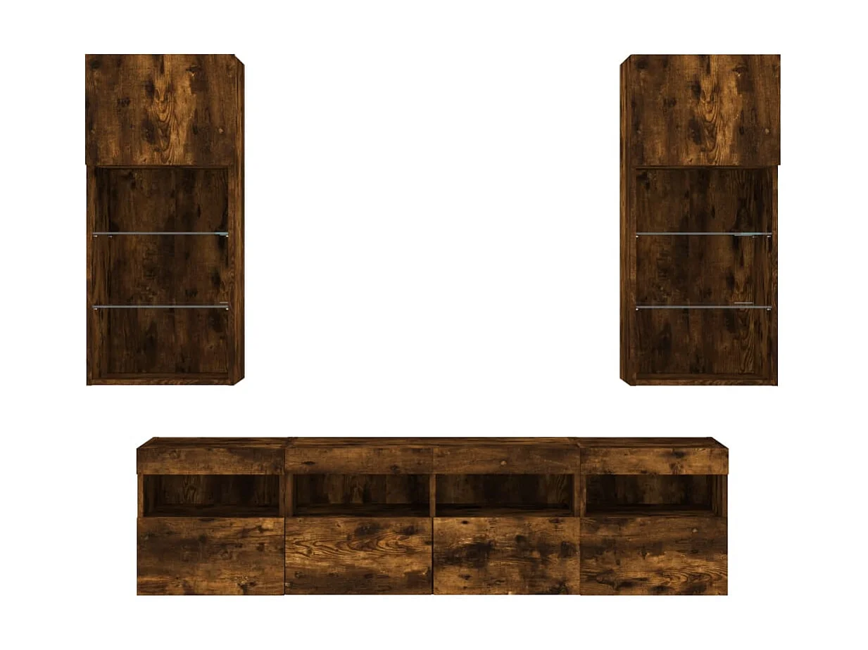 5-delige tv-wandmeubelset met LED bewerkt hout gerookt eiken