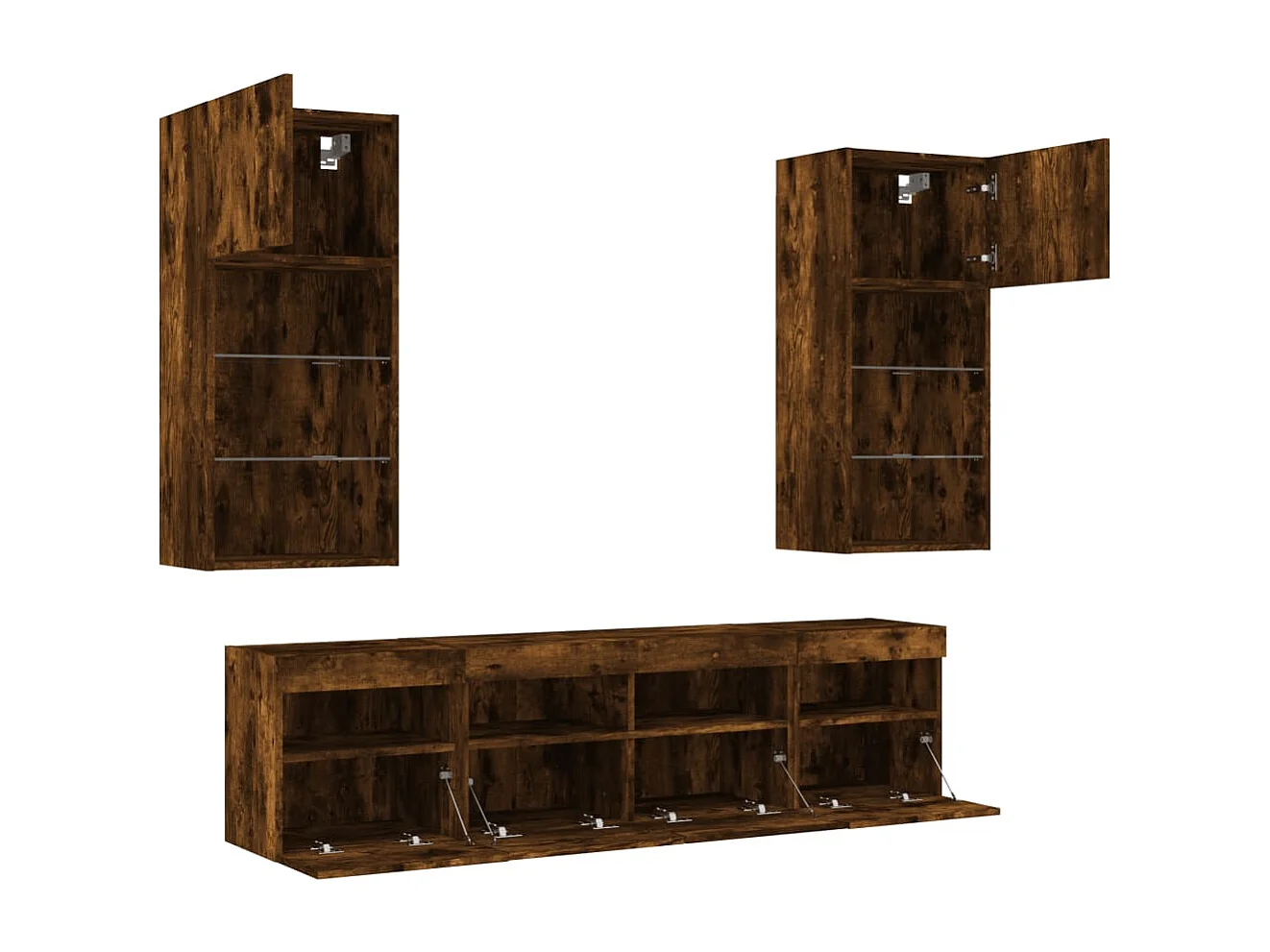 Unités murales TV avec LED 5 pièces chêne fumé bois d'ingénierie