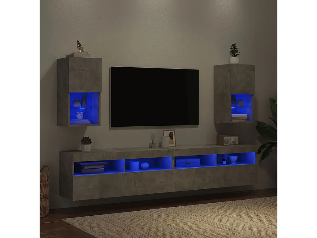 Meubles TV avec lumières LED 2 pièces gris béton 30,5x30x60 cm
