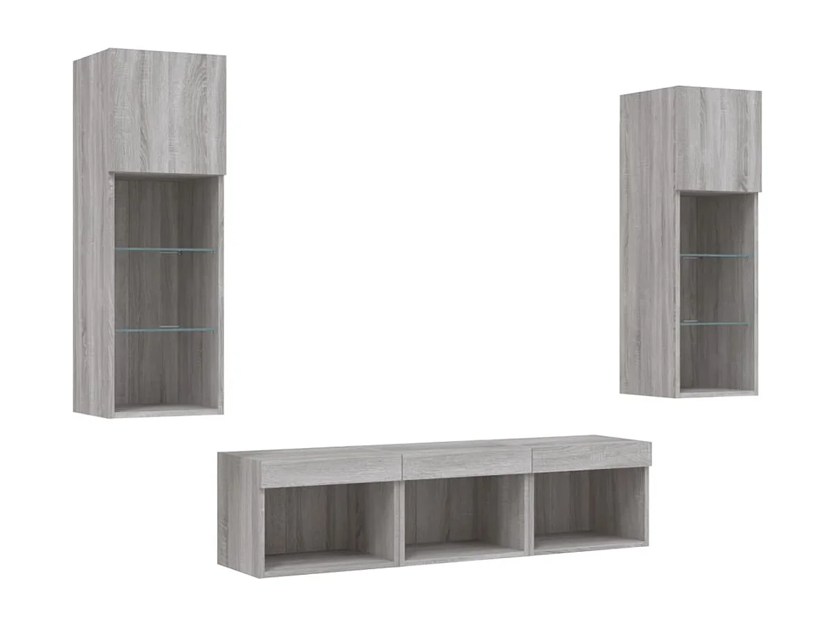 Unités murales TV avec LED 5 pièces gris sonoma bois d'ingénierie