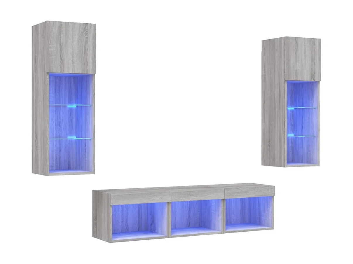 Unités murales TV avec LED 5 pièces gris sonoma bois d'ingénierie