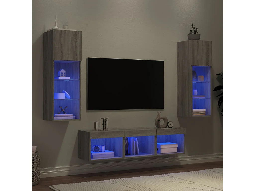 Unités murales TV avec LED 5 pièces gris sonoma bois d'ingénierie