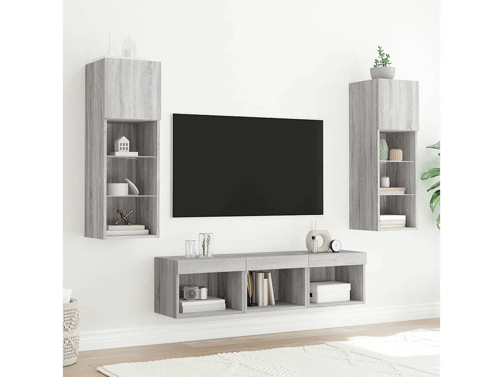 Unités murales TV avec LED 5 pièces gris sonoma bois d'ingénierie