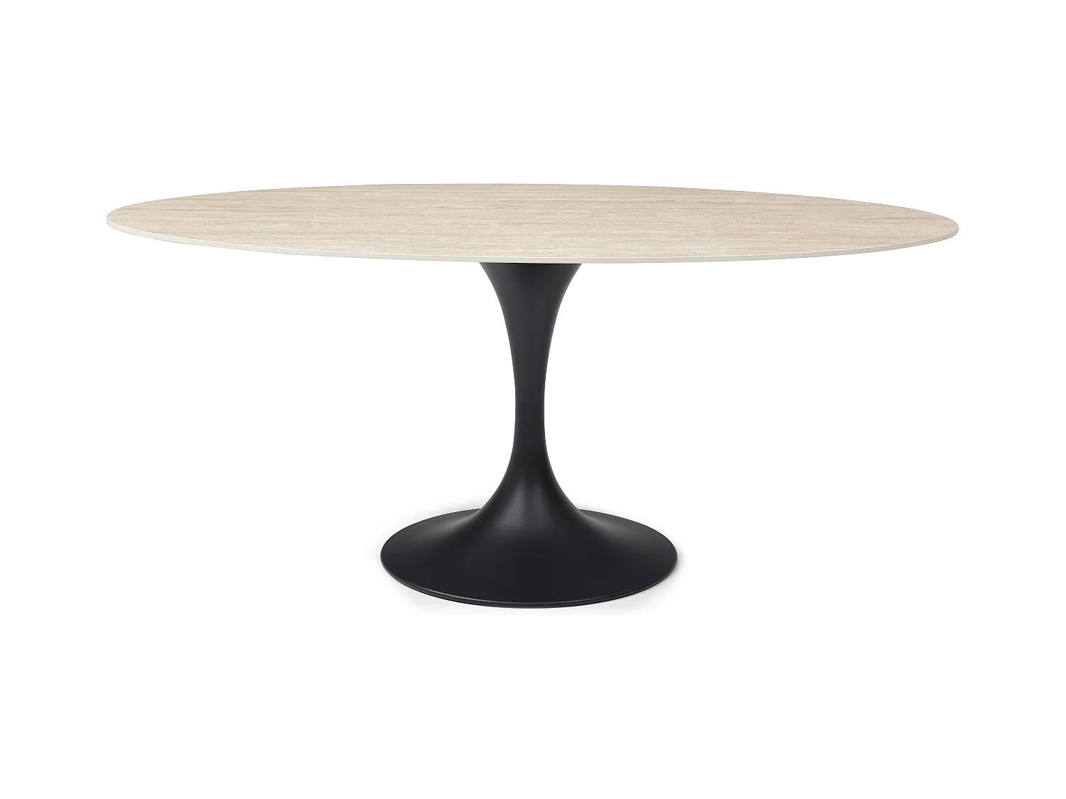 Mesa de comedor para 8 personas de cerámica y metal negro - Efecto travertino beige - ELVA de Maison Céphy