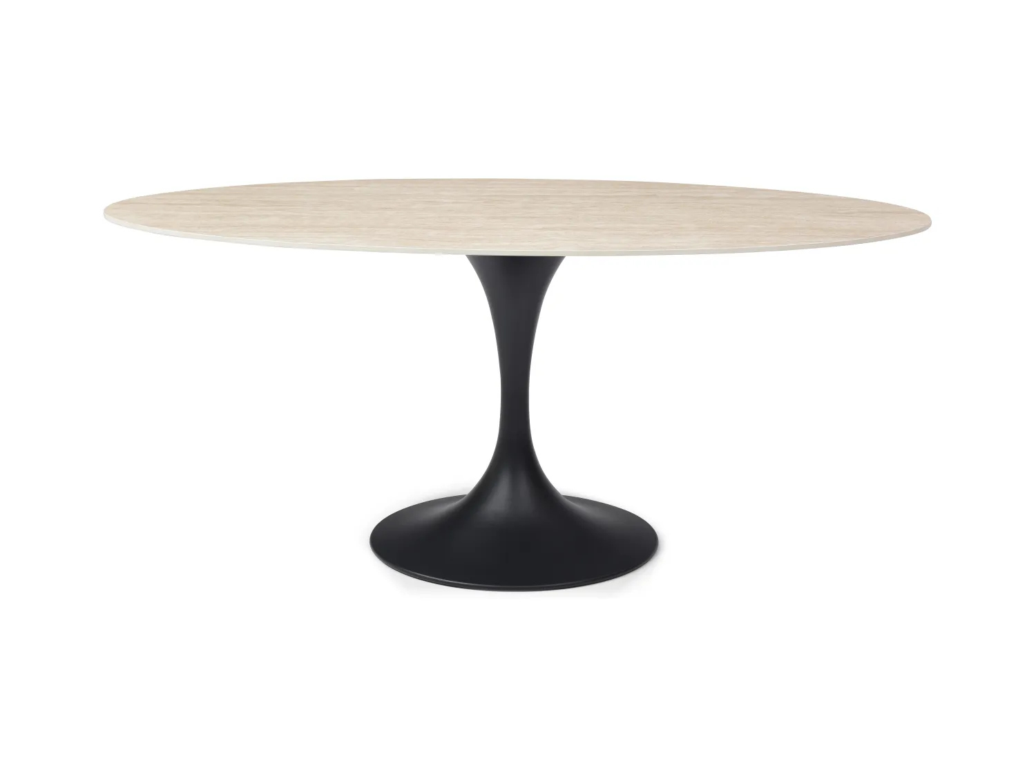 Mesa de comedor para 8 personas de cerámica y metal negro - Efecto travertino beige - ELVA de Maison Céphy