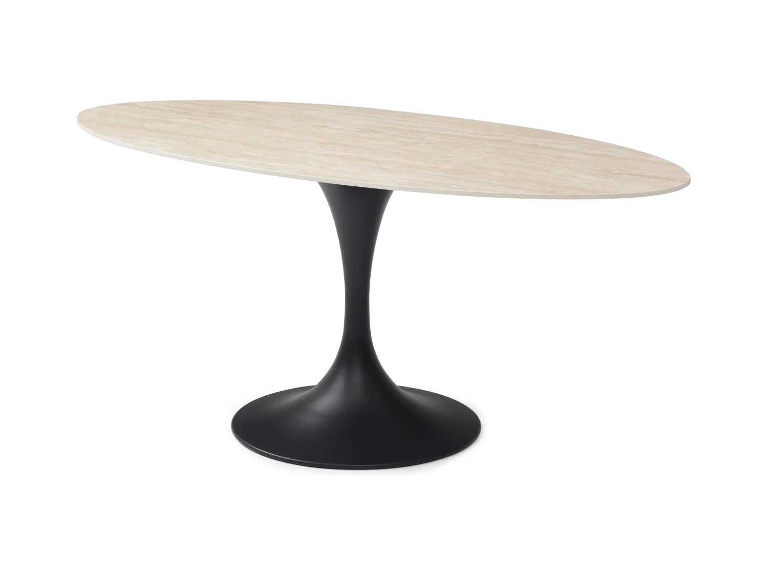 Mesa de comedor para 8 personas de cerámica y metal negro - Efecto travertino beige - ELVA de Maison Céphy