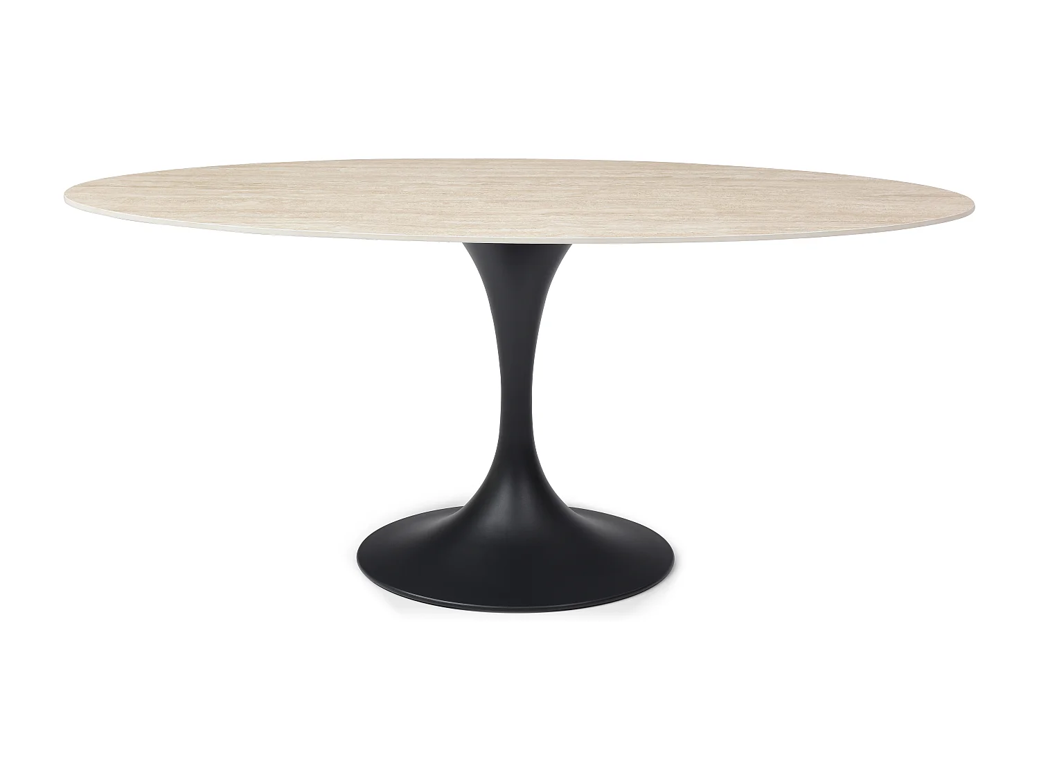 Table à manger 8 personnes en céramique et métal noir - Effet travertin beige - ELVA de Maison Céphy
