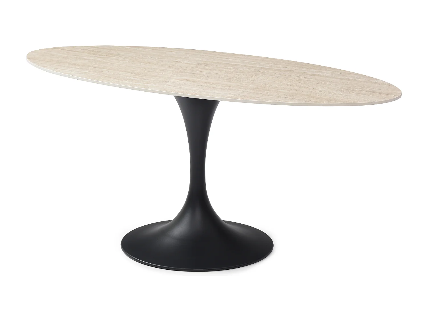 Table à manger 8 personnes en céramique et métal noir - Effet travertin beige - ELVA de Maison Céphy