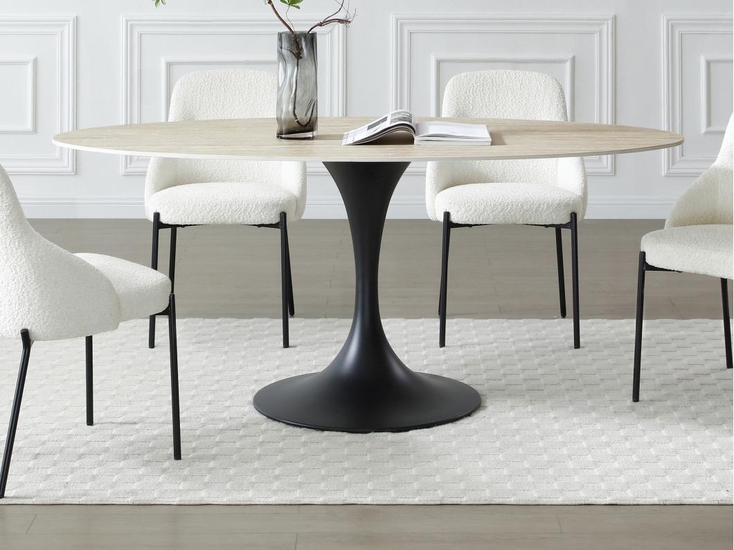 Mesa de comedor para 8 personas de cerámica y metal negro - Efecto travertino beige - ELVA de Maison Céphy