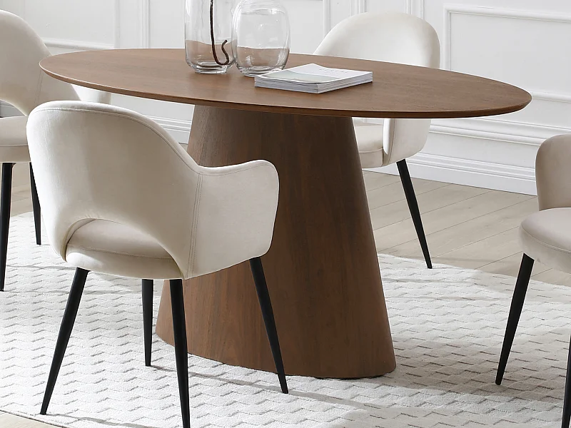 Table à manger 6 personnes placage noyer - Naturel foncé - ANTELADA