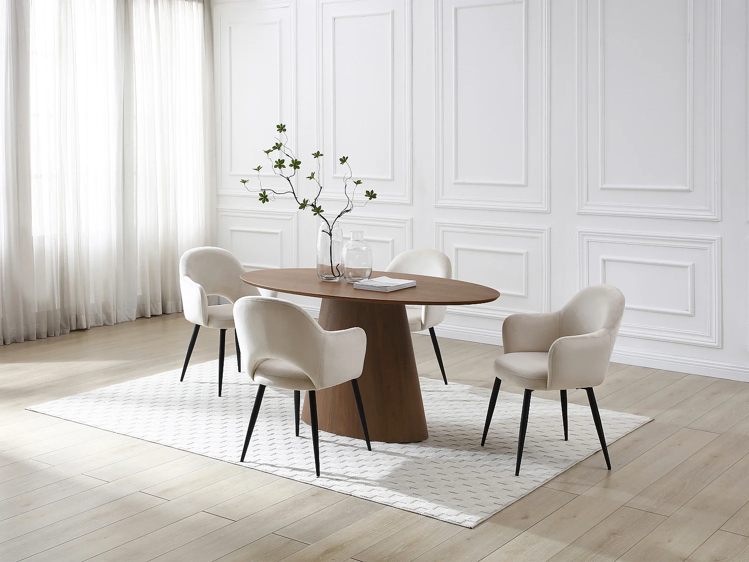 Mesa de comedor 6 personas chapado nogal - Natural oscuro - ANTELADA