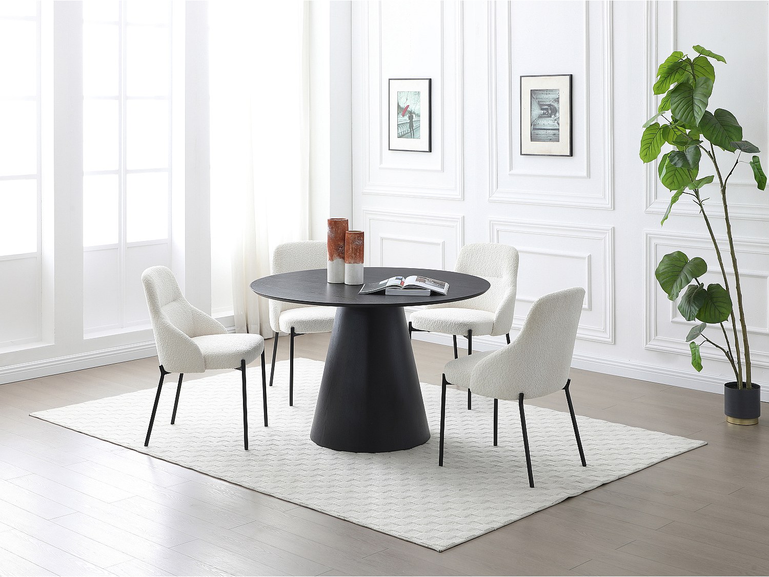 Esstisch rund - 4 Personen - Eichenfurnier - Schwarz - BURSANA günstig online kaufen