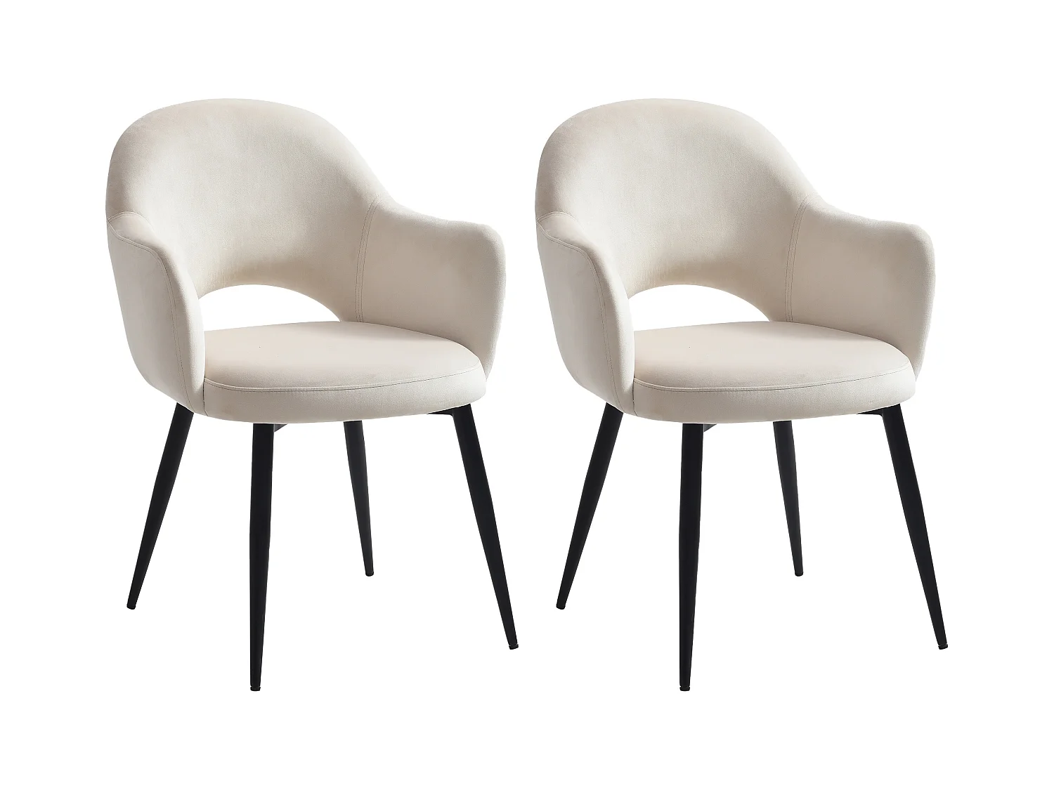 Sæt med 2 stole med armlæn i fløjl og sort metal - Beige - ALSEY fra Maison Céphy