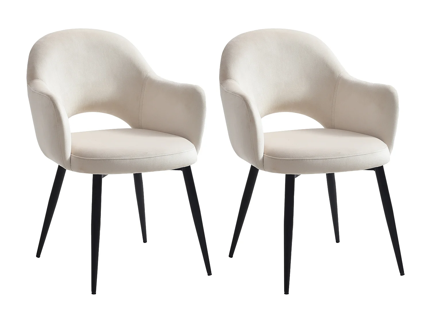 Lot de 2 chaises avec accoudoirs en velours et métal noir - Beige - ALSEY de Maison Céphy