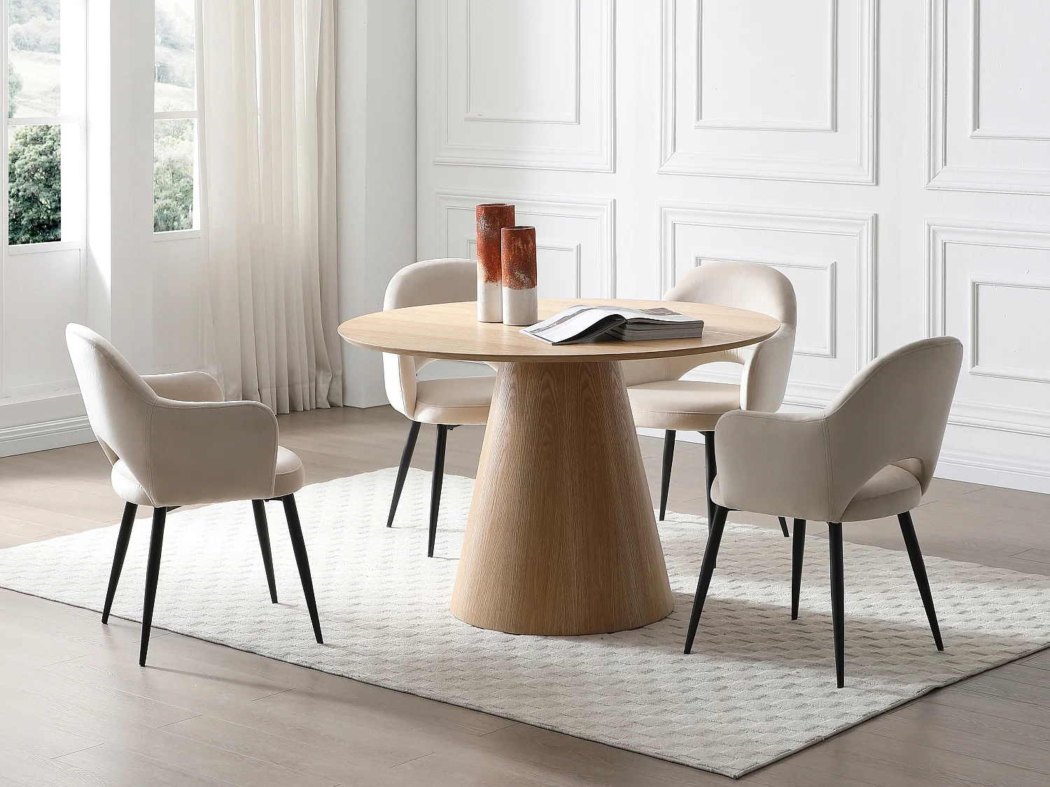 Lot de 2 chaises avec accoudoirs en velours et métal noir - Beige - ALSEY de Maison Céphy