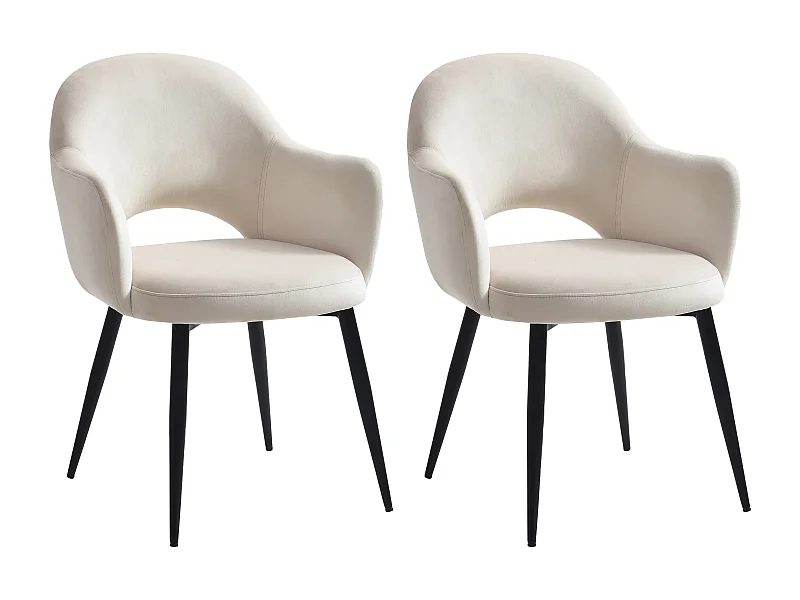 Lot de 2 chaises avec accoudoirs en velours et métal noir - Beige - ALSEY de Maison Céphy