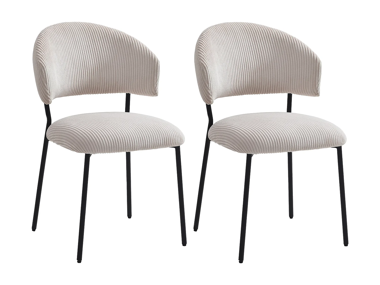 Lot de 2 chaises en velours côtelé et métal noir - Beige - ALAYIS