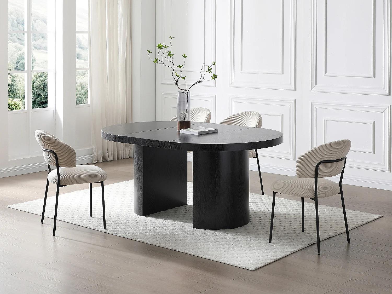 Lot de 2 chaises en velours côtelé et métal noir - Beige - ALAYIS