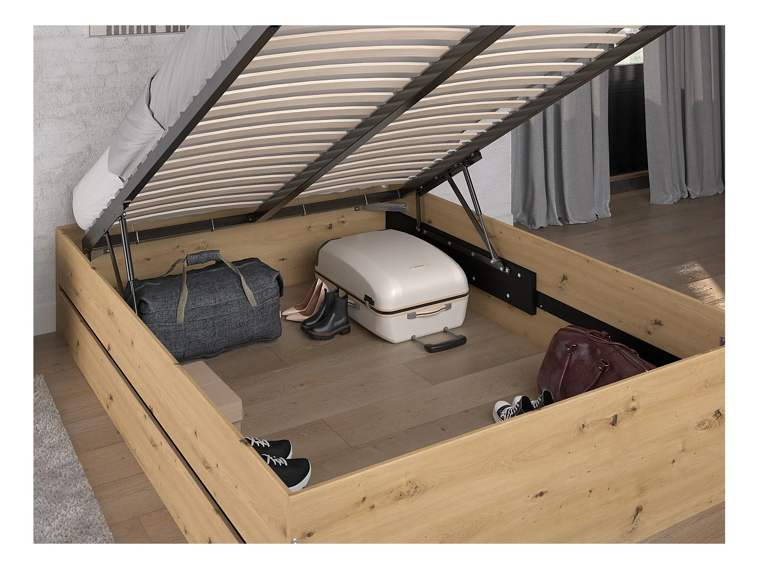 Canapé abatible 140 x 190 cm - Color: Natural y negro - LUDARO