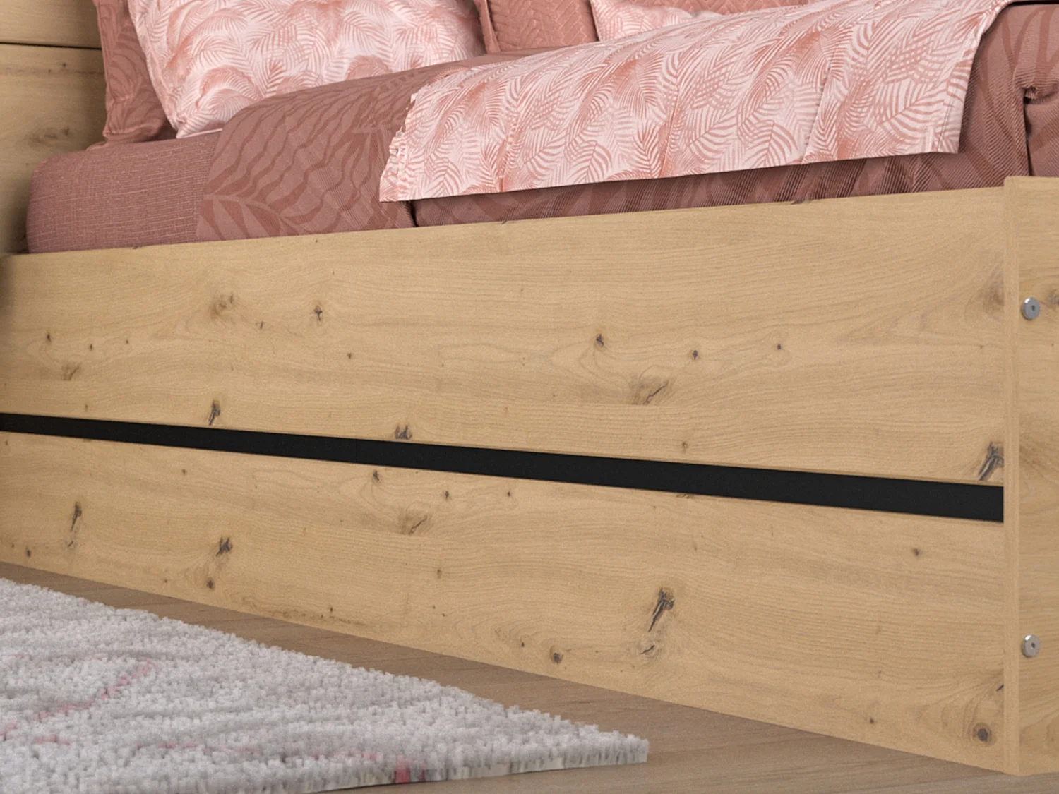 Lit coffre 140 x 190 cm - Coloris : Naturel et noir - LUDARO