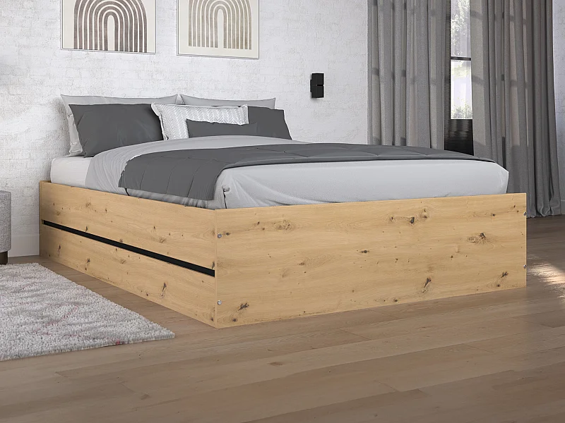 Lit coffre 140 x 190 cm - Coloris : Naturel et noir - LUDARO