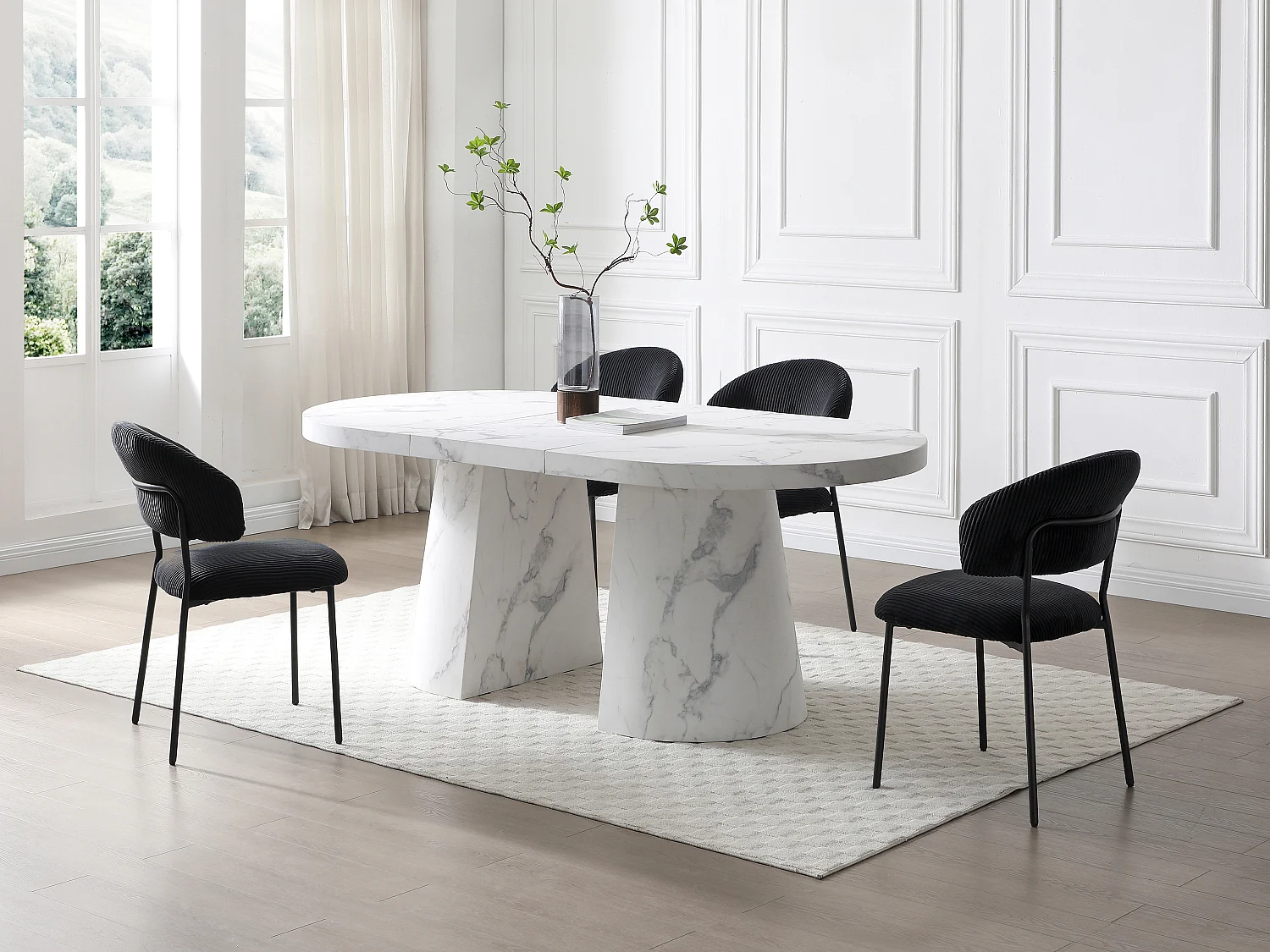 Lot de 2 chaises en velours côtelé et métal - Noir - ALAYIS