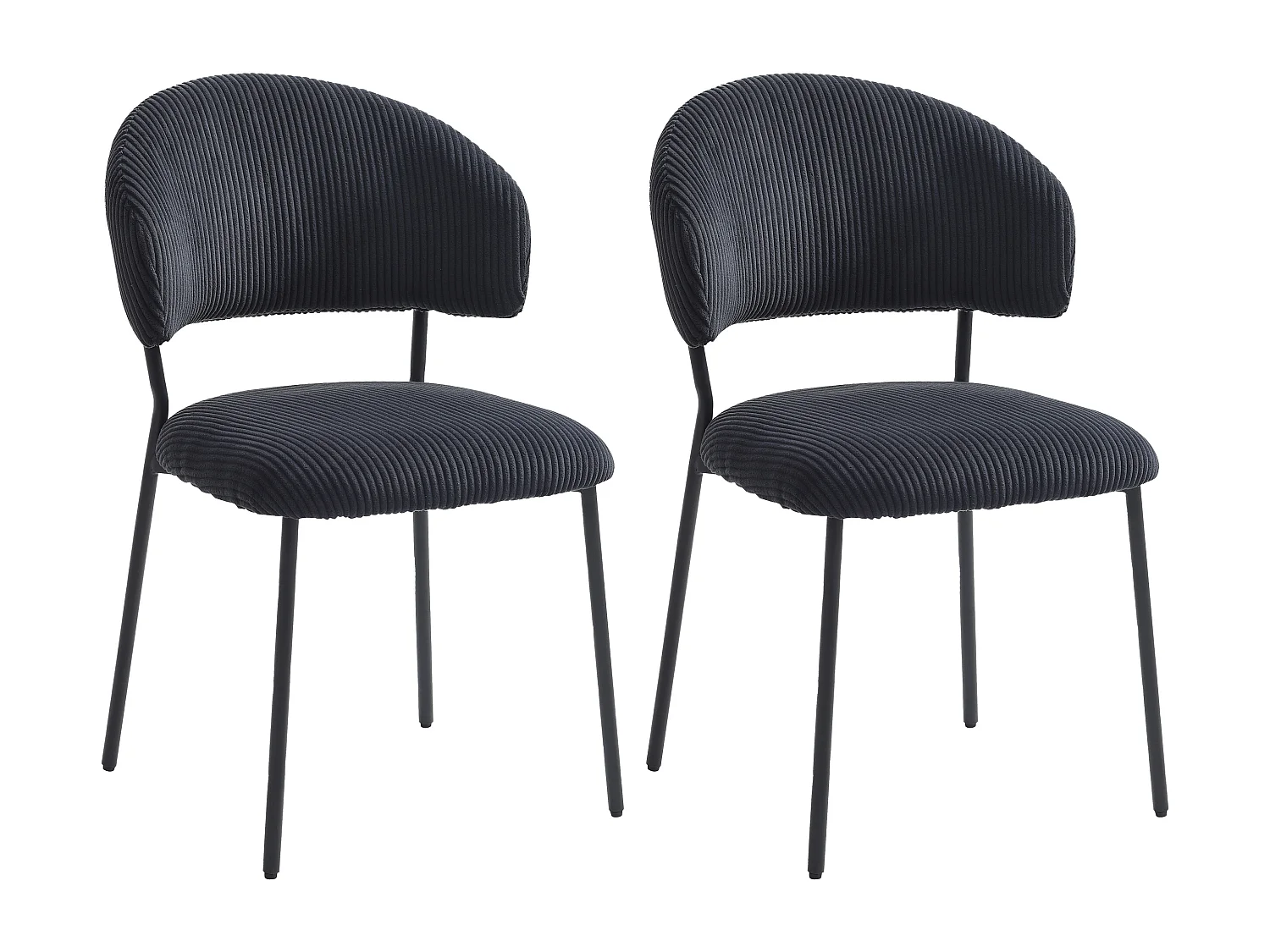 Lot de 2 chaises en velours côtelé et métal - Noir - ALAYIS