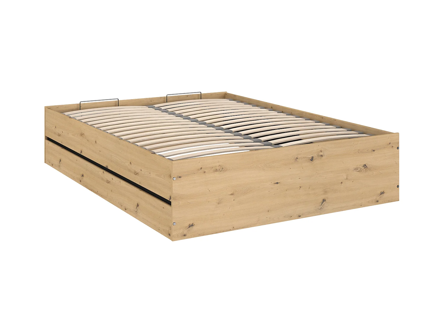 Lit coffre 140 x 190 cm - Coloris : Naturel et noir + Matelas - LUDARO