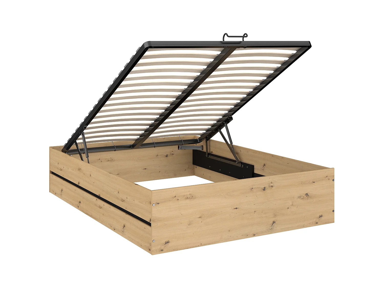 Lit coffre 140 x 190 cm - Coloris : Naturel et noir + Matelas - LUDARO
