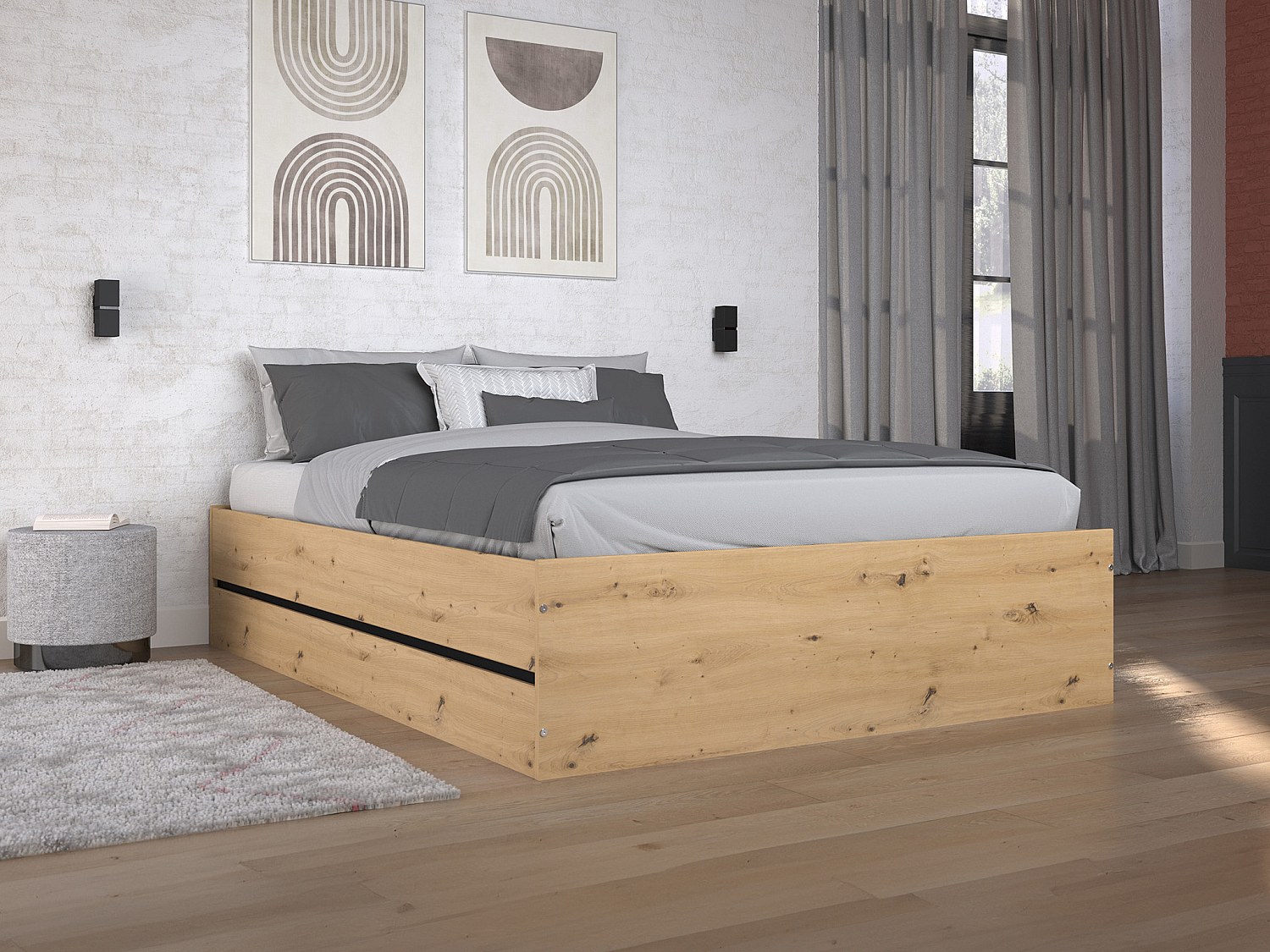 Vente-unique Bett Mit Bettkasten + Matratze - 140 X 190 Cm - Holzfarben & Schwarz - Ludaro