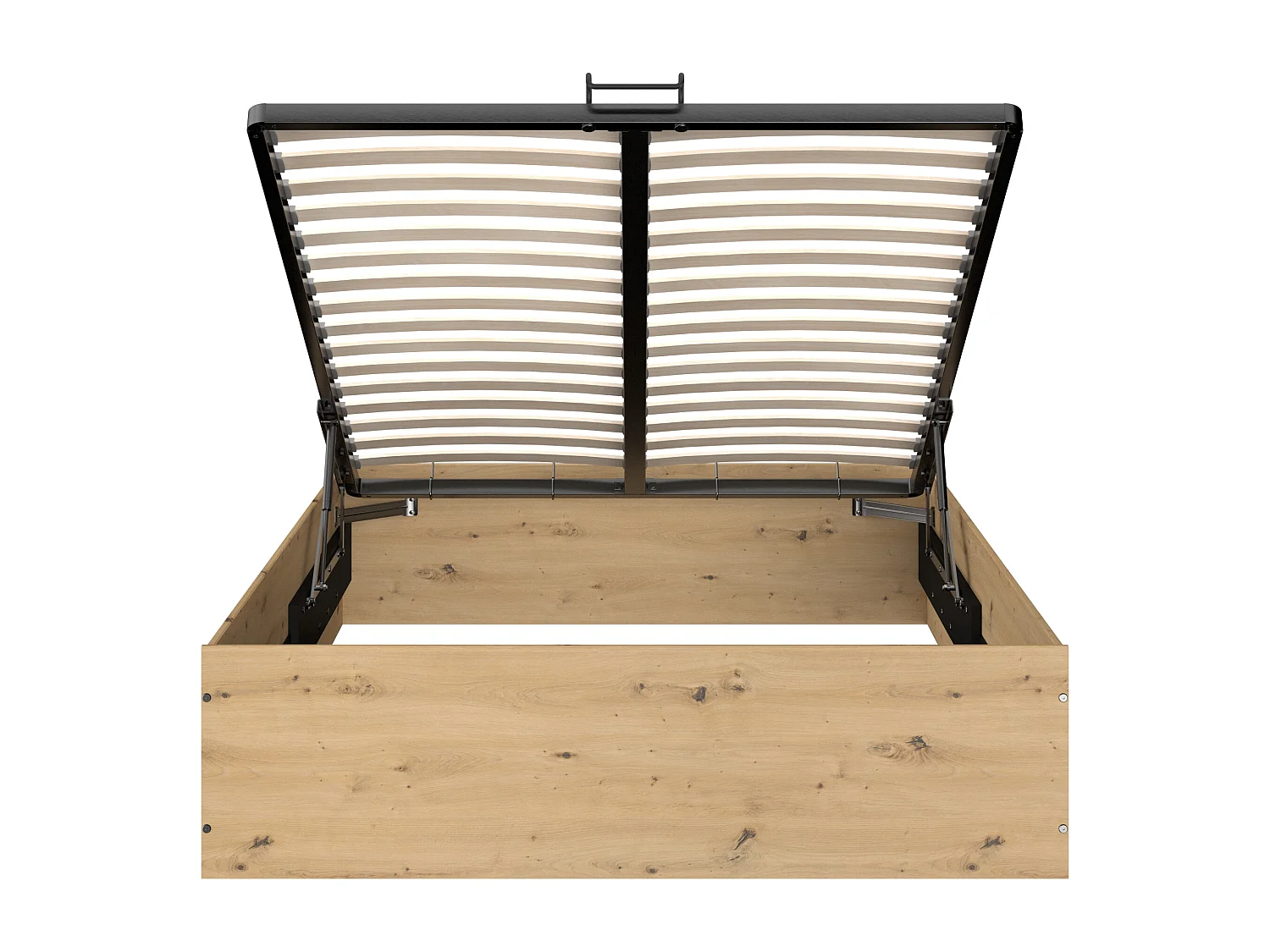 Letto con contenitore 140 x 190 cm Naturale e Nero + Materasso - LUDARO