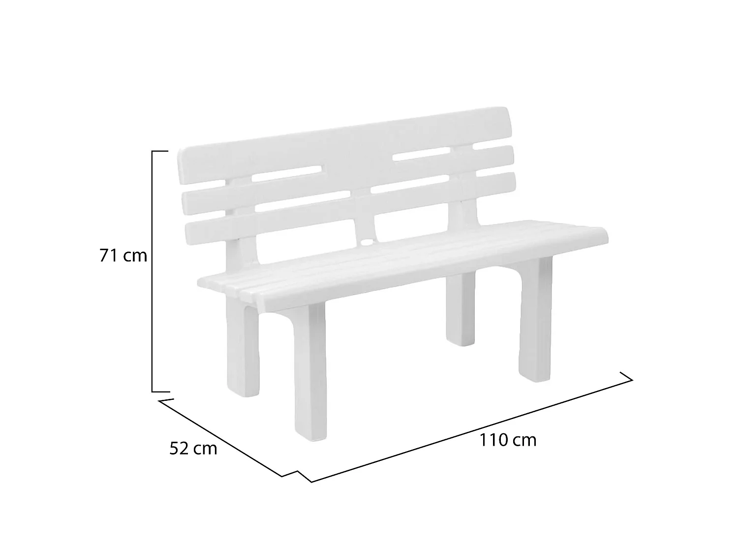 Banc d'extérieur Daltobel, Banc de jardin Monobloc, Banc d'extérieur, 100% Made in Italy, 110x52h71 cm, Blanc