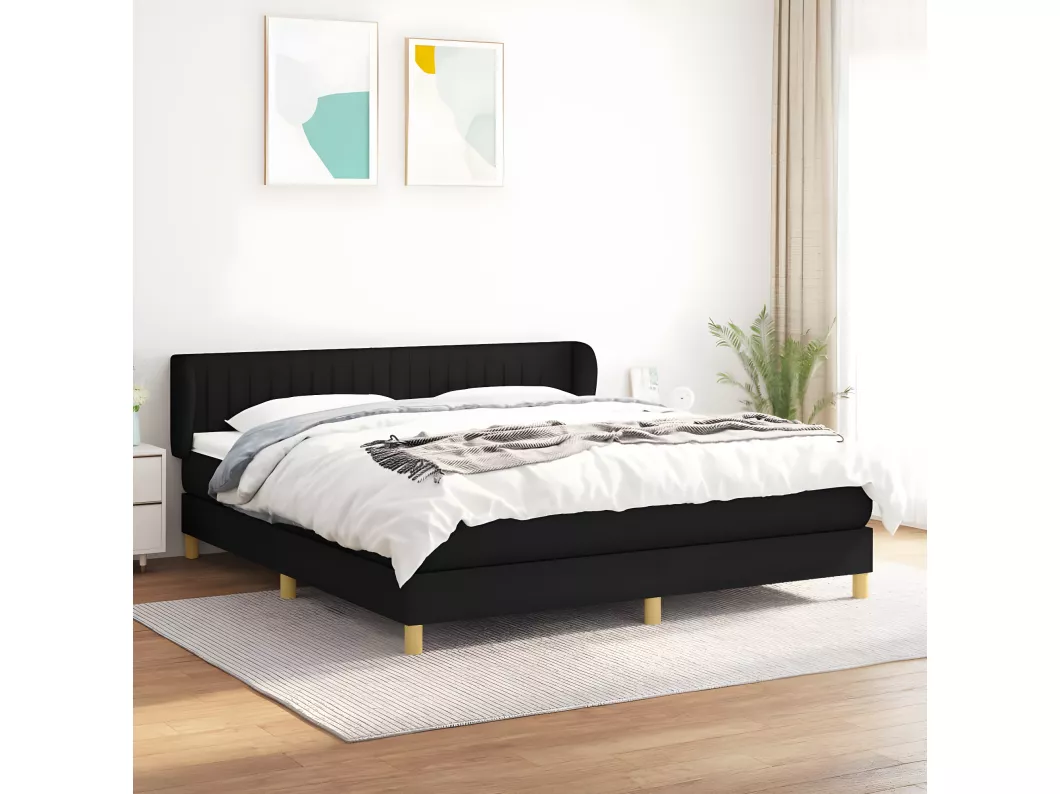 Kauf Unique Boxspringbett mit Matratze Schwarz 180x200 cm Stoff