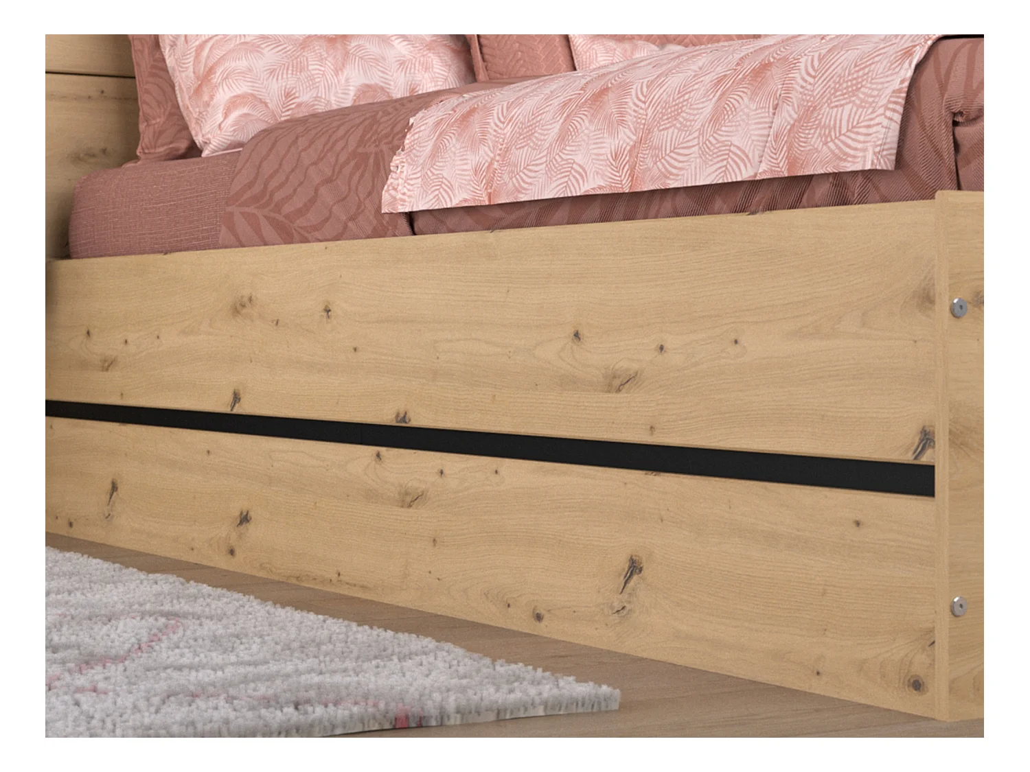 Lit coffre 140 x 190 cm avec chevets - Coloris : Naturel et noir + Matelas - LUDARO