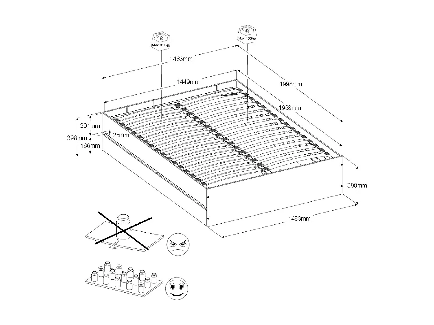 Lit coffre 140 x 190 cm avec chevets - Coloris : Naturel et noir + Matelas - LUDARO