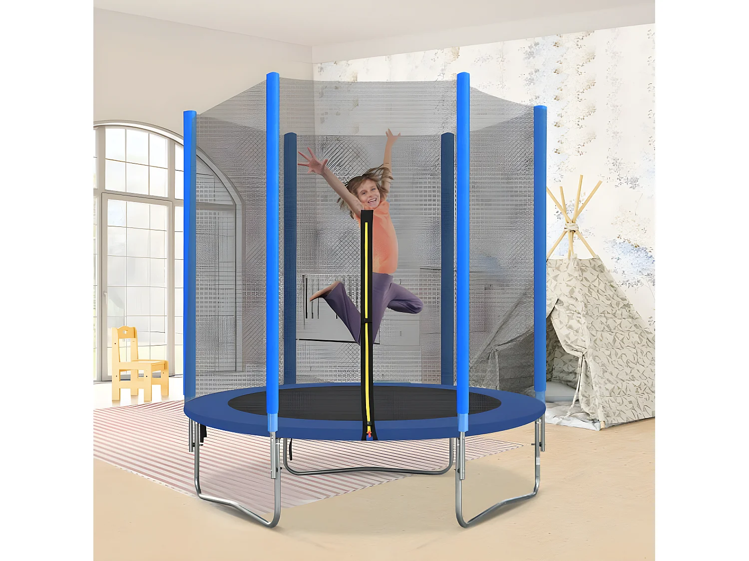 Trampolin für Kinder, Set für den Innen- und Außenbereich, blau