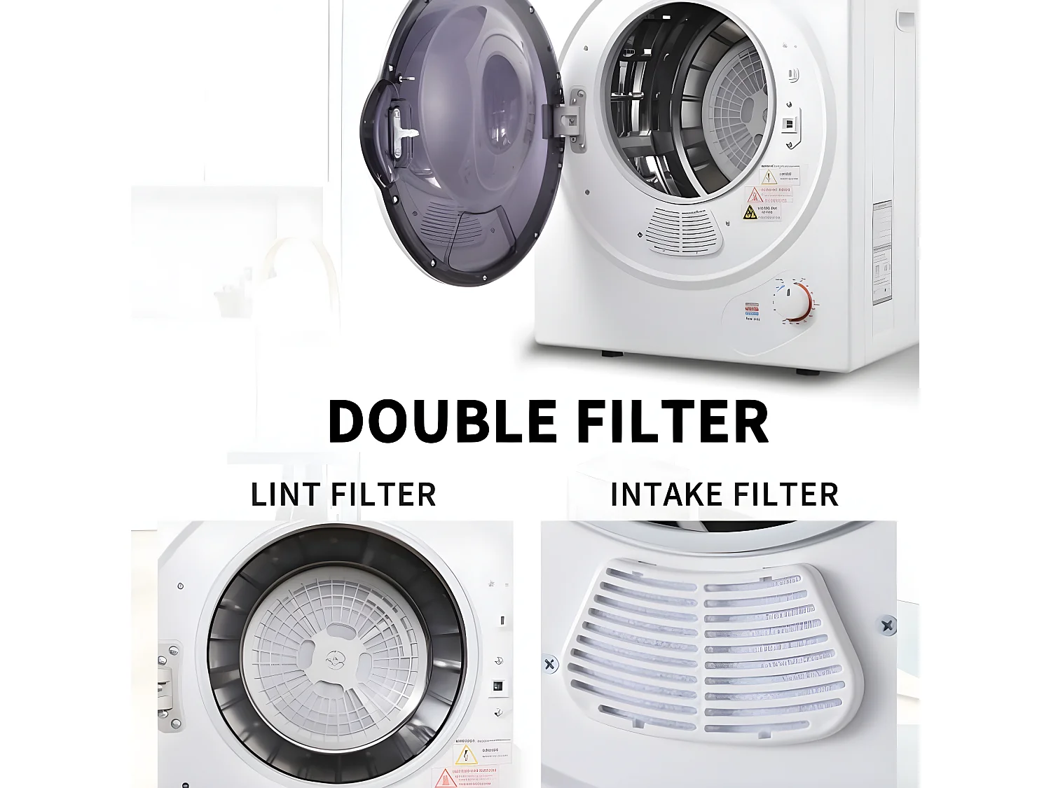 Mini secadora de pared, 2,5 kg, funcionamiento sencillo, temporizador de 200 minutos