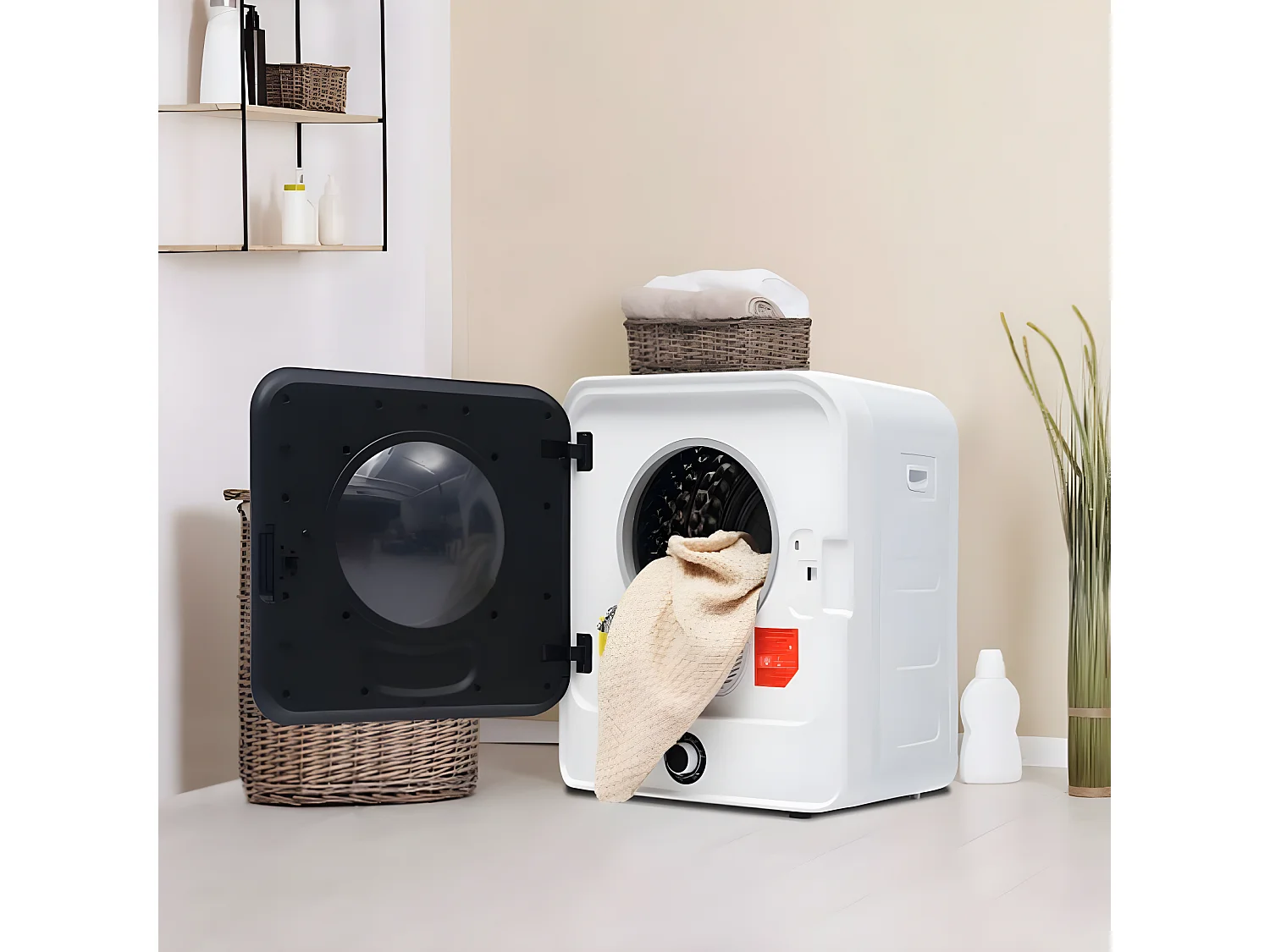 Secadora con ventilación de 3 kg, hasta 4,5 kg, 830 W, calentamiento PTC, 5 programas, protección contra sobrecalentamiento, montaje en pared