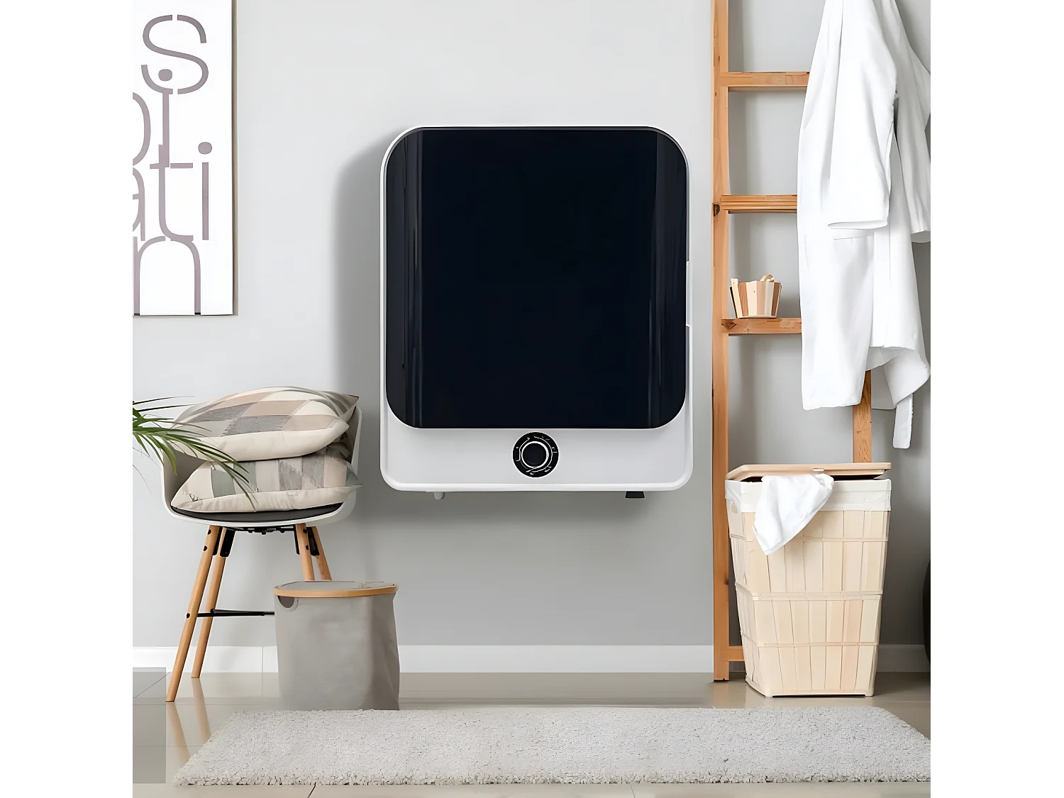 Sèche-linge ventilé 3 kg, jusqu'à 4,5 kg, 830 W, chauffage PTC, 5 programmes, protection contre la surchauffe, montage mural, tambour en acier inoxydable