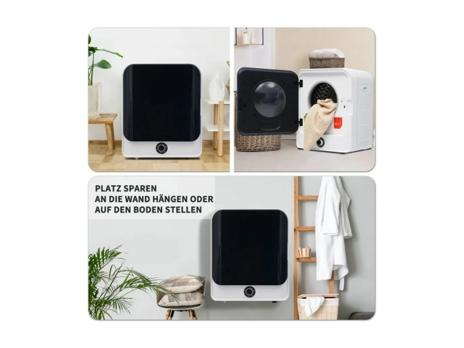 Sèche-linge ventilé 3 kg, jusqu'à 4,5 kg, 830 W, chauffage PTC, 5 programmes, protection contre la surchauffe, montage mural, tambour en acier inoxydable