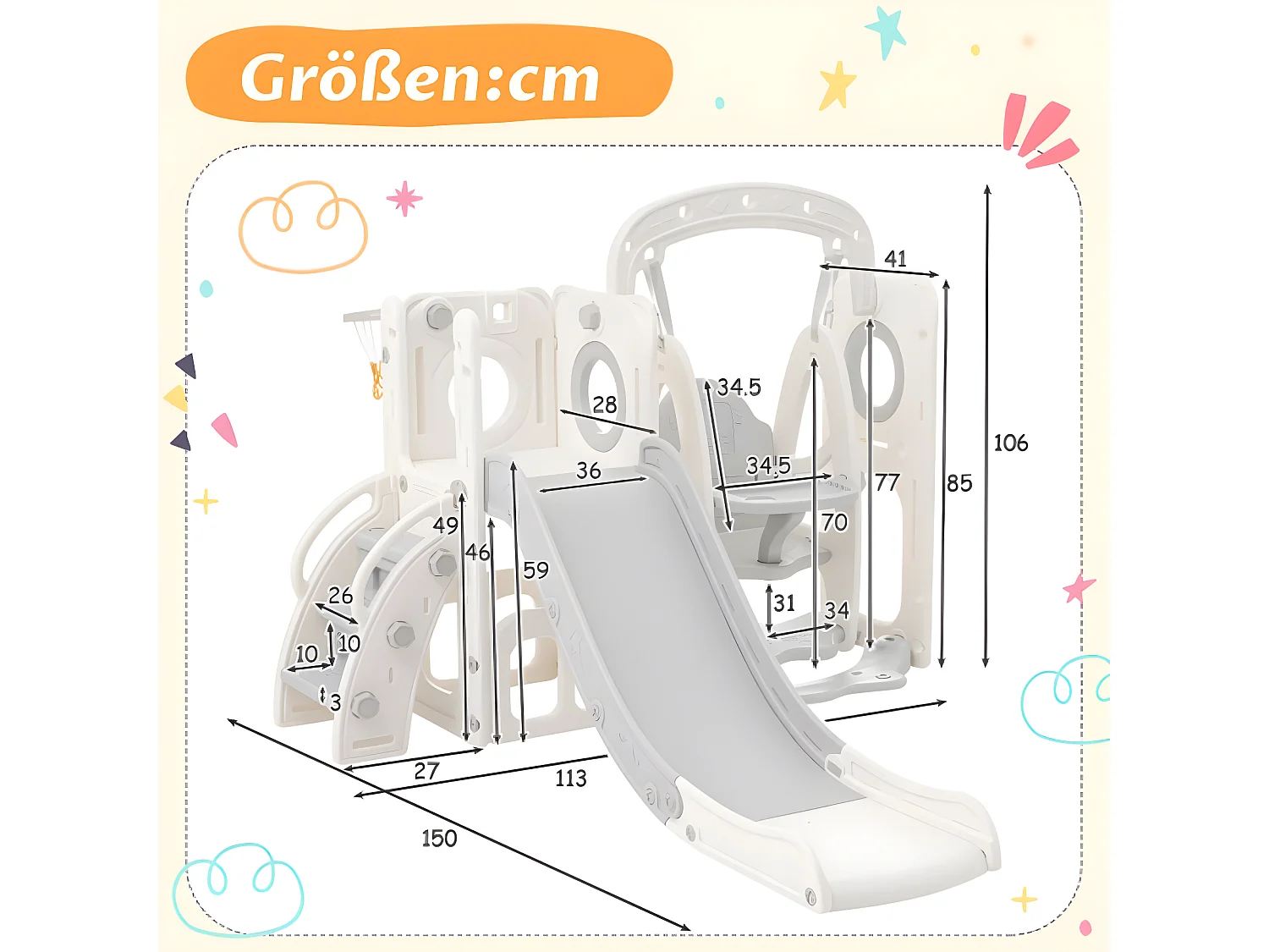 5-in-1 Rutsche für Kinder, inklusive Rutsche und Schaukel