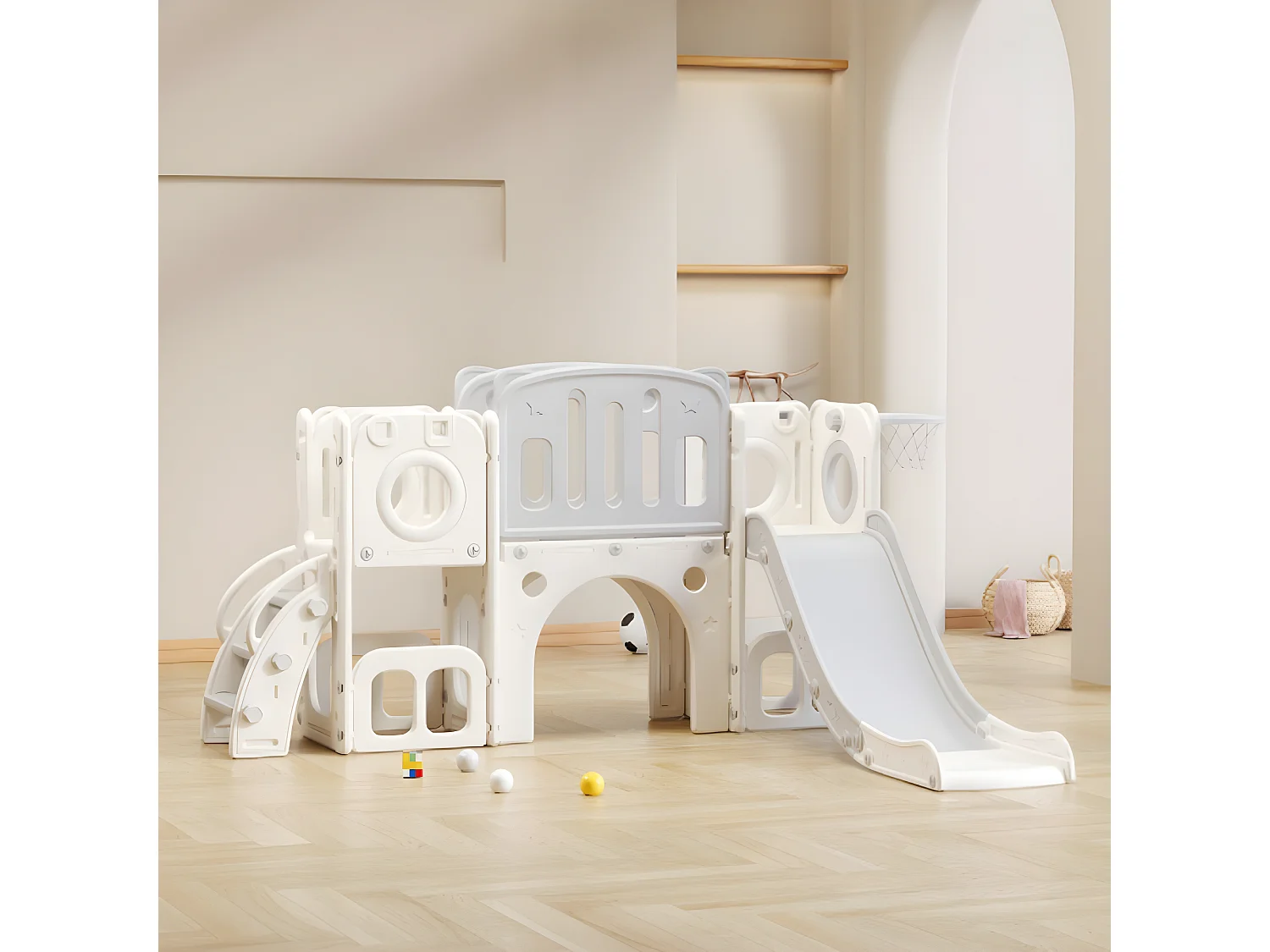 Bären 6-in-1 glijbaan voor kinderen met glijbaan, twee platforms