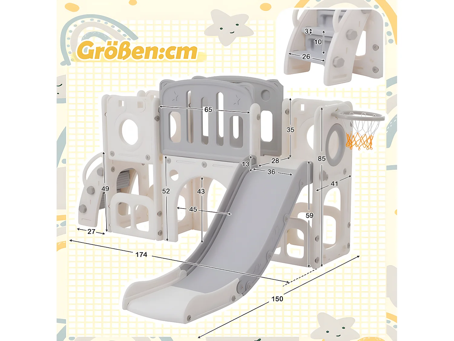 Bären 6-in-1 glijbaan voor kinderen met glijbaan, twee platforms