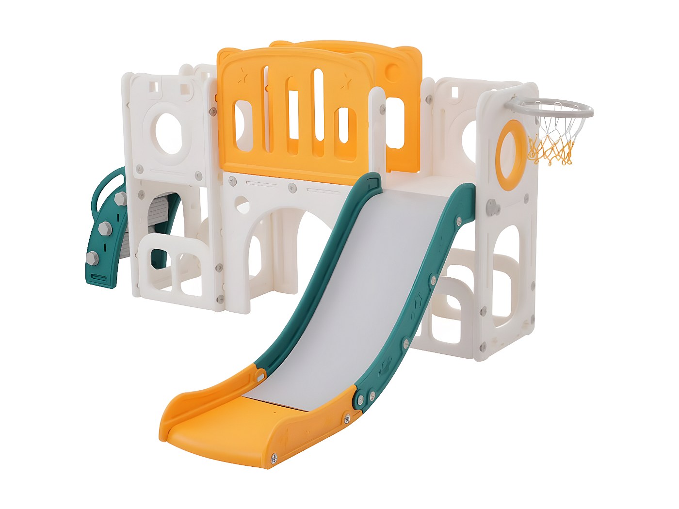 HOMCOM Kinderglijbaan Met Basketbalring Opvouwbare Speelgoedglijbaan Met Verlengd Achterkussen Driehoekige~1288tsjtbn001