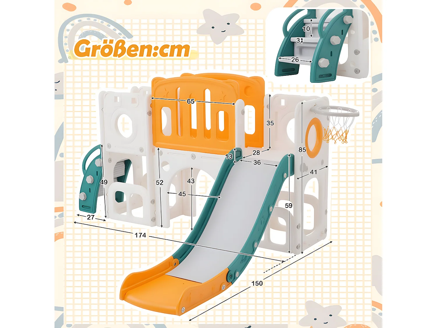Bären 6-in-1 glijbaan voor kinderen met glijbaan, twee platforms