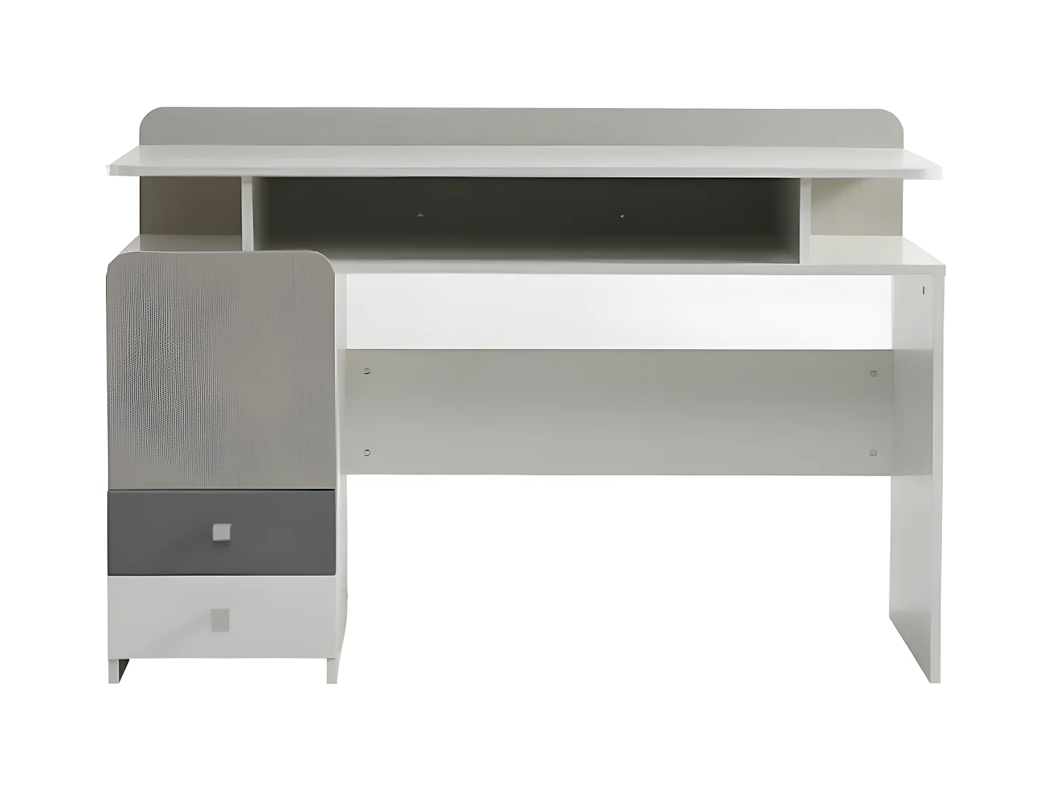 Coiffeuse pour chambre d'adolescent : Bureau, blanc + couleur ulme claire + gris