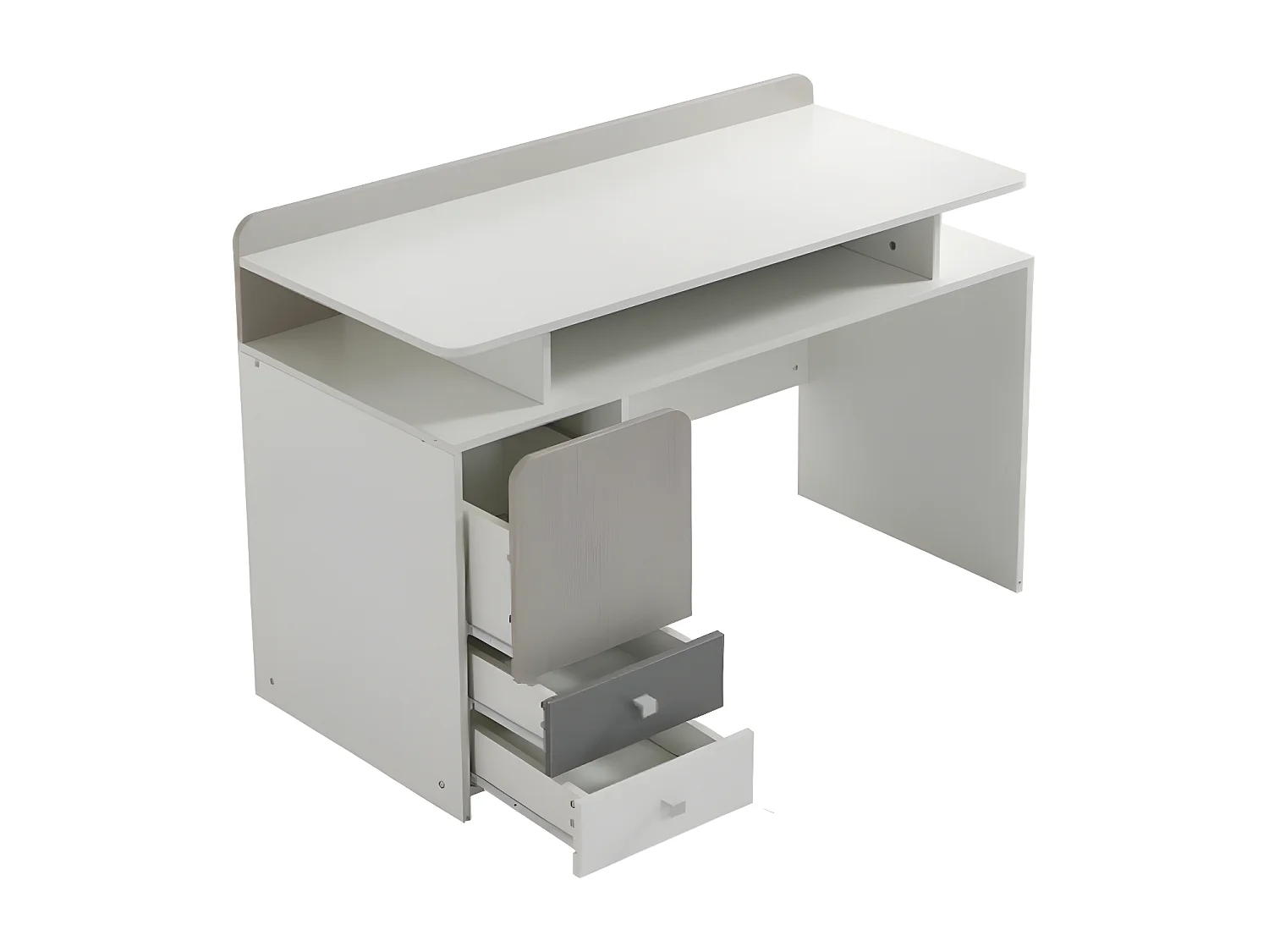 Coiffeuse pour chambre d'adolescent : Bureau, blanc + couleur ulme claire + gris