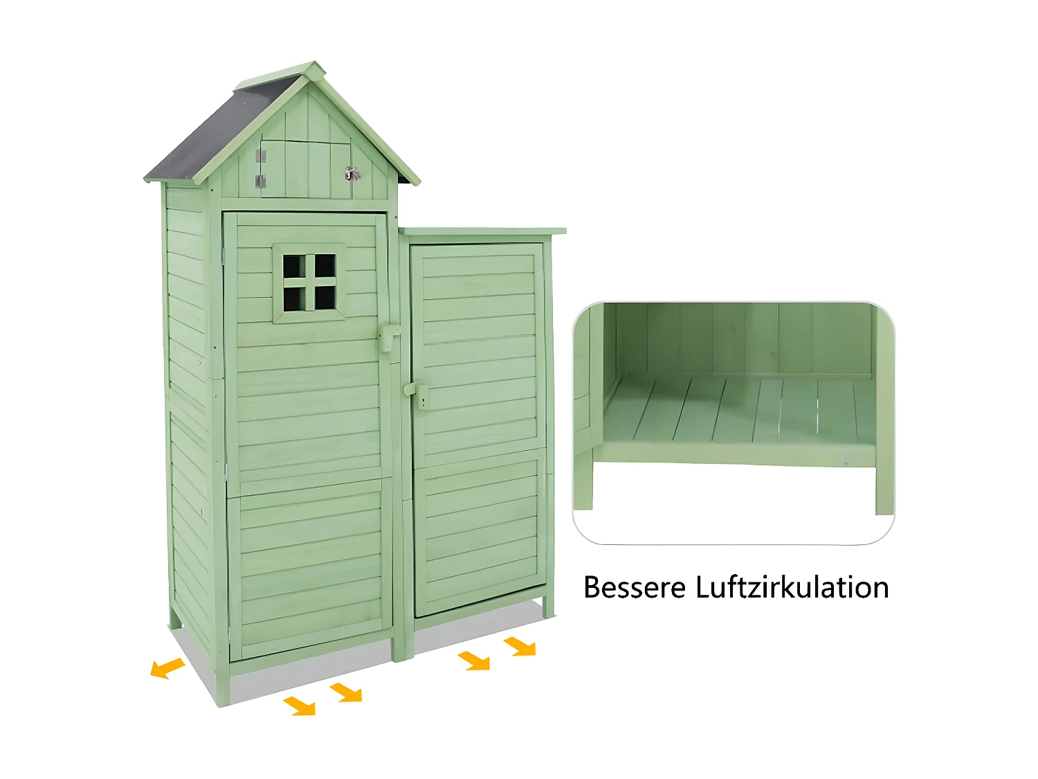 Casetta da giardino in legno resistente alle intemperie con tetto in PVC.