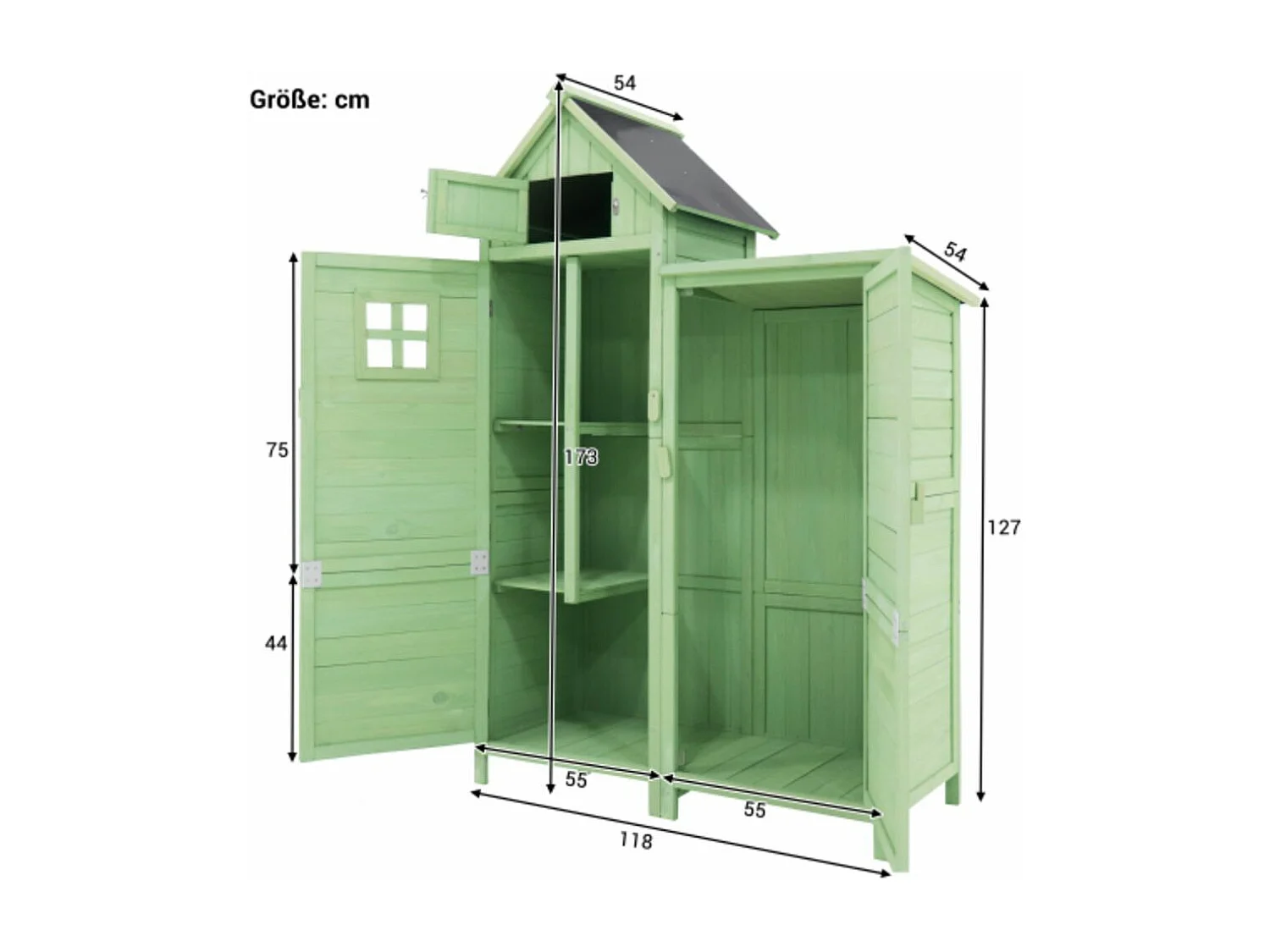 Casetta da giardino in legno resistente alle intemperie con tetto in PVC.